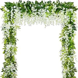 Amazon.com: HANDIC Wisteria Garland 5pack 33Ft Artificial Fake Wisteria Vine Hanging Flowers Fake Vines Plants : Home & Kitchen Flowers For Wedding Arch, Wisteria Garland, Wisteria Vine, Flowers Garland, Hydrangea Leaves, Flower Vines, Artificial Hanging Plants, White Wisteria, Flowers For Wedding