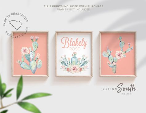 Coral Nursery Decor, Succulent Theme, Coral Nursery, Llama Nursery, Cactus Watercolor, Pink Nursery Decor, Girl Nursery Wall, Watercolor Designs