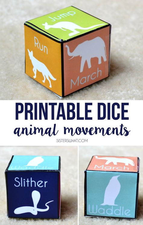 these printable animal movement dice would be perfect for rainy days. Movement Dice Printable, Animals Movement Worksheet, Animal Planet Activities For Kids, Zoo Sensory, Movement Dice, Movement Songs For Preschool, Zoo Education, Animals Games, Planets Activities