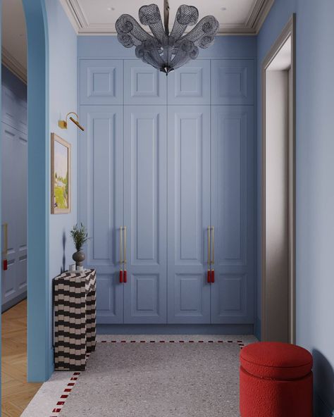 Mens Wall Decor, Blue Hallway, Hallway Colours, Hallway Inspiration, Paint Color Inspiration, Blue Walls, Chic Home, Home N Decor, Design Inspo