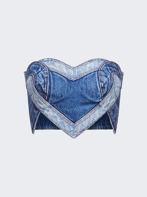 "Find AREA Patchwork Heart Bandeau on Editorialist. Strapless Denim patchwork heart detail Exposed zipper on the back Cropped fit Asymmetric hem Dimensions: Model is 5'9\"/175cm and is wearing a size US4 Composition: 100% Cotton Care: Care according to label" Dress Reference, Denim Fits, Bunny Cartoon, Patchwork Heart, Cute Bunny Cartoon, Travel Size Perfume, Cocktail Jacket, Evening Flats, Heart Top