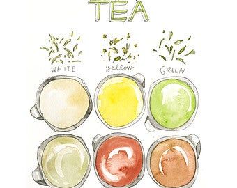 Marcella Kriebel Art Illustration by MarcellaStudio on Etsy Coffee Watercolor, Tea Illustration, Watercolor Greeting Cards, Types Of Tea, Etsy Art Prints, Aesthetic Pastel, Tea Art, Pen And Watercolor, Etsy Art