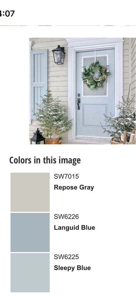 Light Blue Shutters White House, Light Blue Siding, Coastal Exterior House Colors, White Cottage Exterior, Blue Exterior House Colors, Stucco House Colors, Sage House, Beach Cottage Exterior, House On The Water