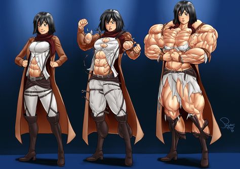 Mikasa Ackerman FMG Female Muscle Growth Comics, Muscle Growth Comic, Bodybuilding Artwork, Female Muscle Growth, Muscle Mommy, Female Muscle, Patreon Logo, Mikasa Ackerman, Kaneki Ken