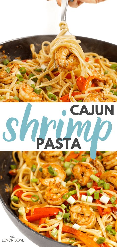 This quick and easy 20-minute seafood pasta recipe is made with plump shrimp and caramelized peppers and onions seasoned with Cajun spices. Shrimp Peppers, Cold Pasta Recipes, Pasta Recipes For Lunch, Cold Pasta Dishes, Cajun Spices, Cajun Shrimp Pasta, Lemon Bowl, Pasta Noodle Recipe, Seafood Pasta Recipes