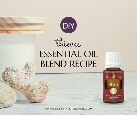 DIY Thieves Oil Recipe – How to Make Your Own Thieves Oil Blend Thieves Oil Cleaner Recipe, How To Use Thieves Oil When Sick, How To Make Thieves Oil, How To Use Thieves Essential Oil, 4 Thieves Essential Oil, Thieves Oil Recipe, Relaxing Essential Oil Blends, Young Living Thieves Oil, Thieves Oil