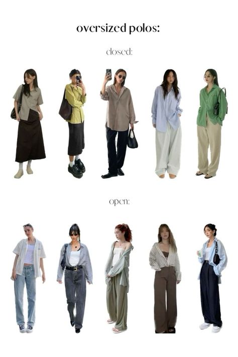 Button Down Long Sleeves Outfit, Buttons Up Shirt Outfit, Oversized Button Outfit Women, Ways To Wear Dress Shirt, Oversize Outfit Ideas For Women, How To Style A Polo Shirt Women Outfit Ideas, Oversized Shirt Styling Ideas, Oversized Shirt Office Outfit, Dress And Button Up Shirt Outfit