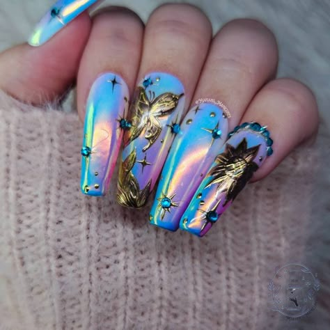 Nails Inspiration Short, Spring Butterflies, Chrome Pink, Cotton Candy Sky, Unicorn Nails, Butterflies Flowers, Dope Nail Designs, Nails Summer, Luxury Nails