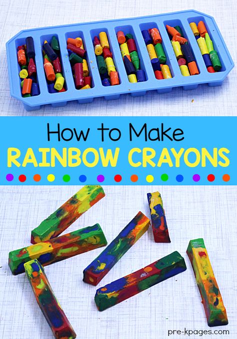 How to Make Rainbow Crayons - Pre-K Pages How To Melt Crayons, Melt Crayons, Crayon Art Diy, Rainbow Crayons, Melted Crayons, Diy Crayons, Pre K Pages, Crayon Crafts, Broken Crayons