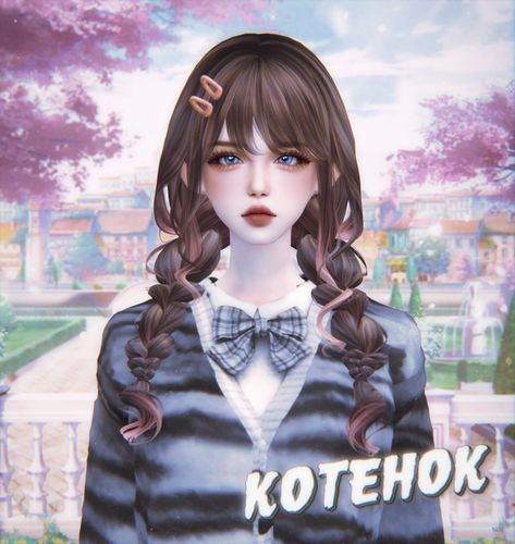 Hair Set⭐118 | kotehok on Patreon Sims 4 Custom Content Patreon, Sims 5, Cherry Hair, Tumblr Sims 4, Hair Set, Patreon Logo, Sims 4 Characters, Sims Hair, Hair Setting