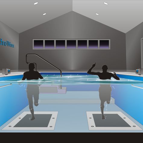 All functions of this HydroWorx therapy pool can be computer monitored and recorded. Therapeutic Architecture, Physiotherapy Room, Therapy Pools, Aquatic Therapy, Indoor Pool Design, Endless Pool, Physiotherapy Clinic, Healthcare Architecture, Spa Rooms