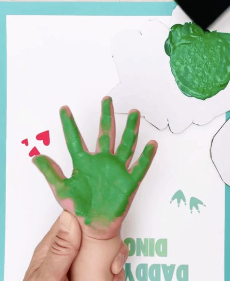 Dinosaur Handprint Art, Father's Day Craft, Dinosaur Crafts, Handprint Art, Fathers Day Crafts, Hand Print, Kids Stuff, Painting Crafts, Dinosaurs