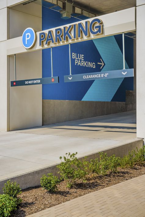 Parking Garage Graphics, Parking Garage Signage, Parking Signage Design, Parking Sign Design, Parking Lot Signage, Parking Signage, Rsm Design, Parking Lot Sign, Parking Structure