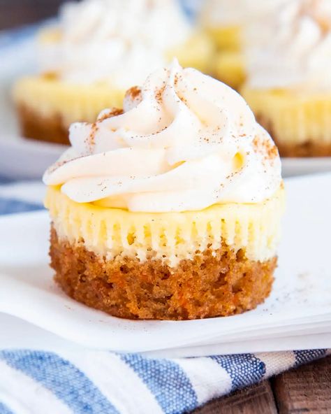 Mini Carrot Cake Cheesecakes – Like Mother, Like Daughter Carrot Cake Cheesecake Cupcakes, Carrot Cake Cheesecake Recipe, Carrot Cake Topping, Carrot Cheesecake, Mini Carrot Cake, Moist Carrot Cake, Carrot Cake Recipe Easy, Carrot Cake Cheesecake, Easy Carrot Cake