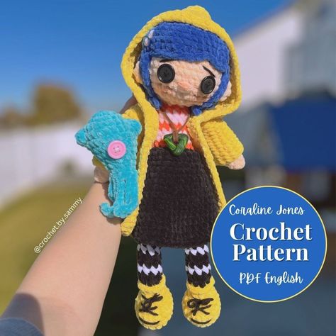 Crochet Pattern - Coraline Doll English Terminology, Parfait Chunky Yarn, Beginner Amigurumi, Coraline And Wybie, Coraline Doll, Plushie Patterns, Unique Dolls, Sweater Crochet Pattern, Chunky Yarn