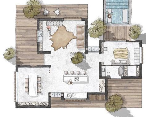 Plan Interior Design, Hotel Floor Plan, 3d Floor Plans, Bungalow Floor Plans, Architecture Life, House Floor Design, Architectural Floor Plans, Villa Plan, Floor Plan Layout