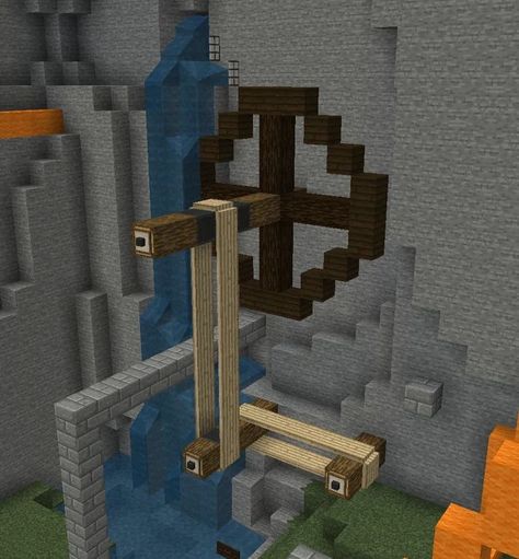 Minecraft Water Wheel Design, Waterwheel Minecraft, Water Wheel Minecraft, Minecraft Waterwheel, Minecraft Water Wheel, Windmill Minecraft, Minecraft Steampunk, Minecraft Decoration, Water Wheels