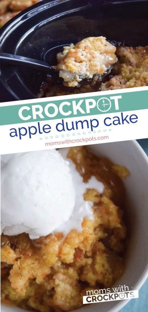 Everyday deserves a good dessert! This one is so easy and amazing! Try this Crockpot Apple Dump Cake Recipe with gluten free and dairy free options. | @MomsWCrockpots #crockpot #slowcooker #dessert #apple #glutenfree #dairyfree #recipe Dump Cake Crockpot, Crockpot Apple Dump Cake, Crockpot Cake, Apple Dump Cake Recipe, Apple Dump Cake, Gluten Free Cake Mixes, Crockpot Apple, Dump Cake Recipe, Canned Apple Pie Filling