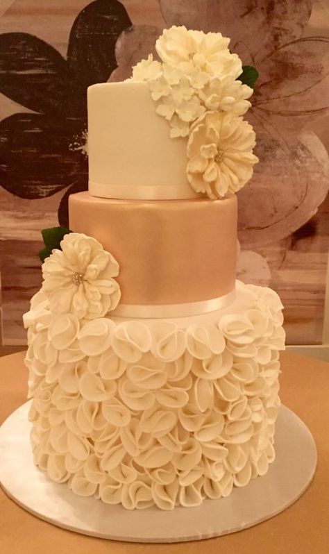 Ruffled Wedding Cake, Fondant Ruffles, Ruffle Wedding Cake, Fondant Wedding Cakes, Luster Dust, Ruffle Cake, Gum Paste Flowers, Cakes For Women, Wedding Cakes With Flowers