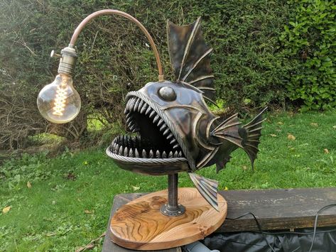 This is my second commissioned angler fish Fish Lamp, Angler Fish, Fish, Wood