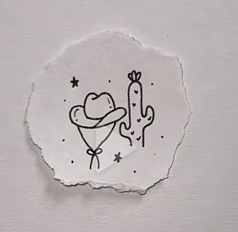 Cowboy Hat Stick And Poke, Cute Cactus Drawing Simple, Cacti Drawing Simple, Western Ceramics, Flashes Tattoo, Simple Tatto, Lis Tattoo, Cowboy Hat Tattoo, Hat Tattoo