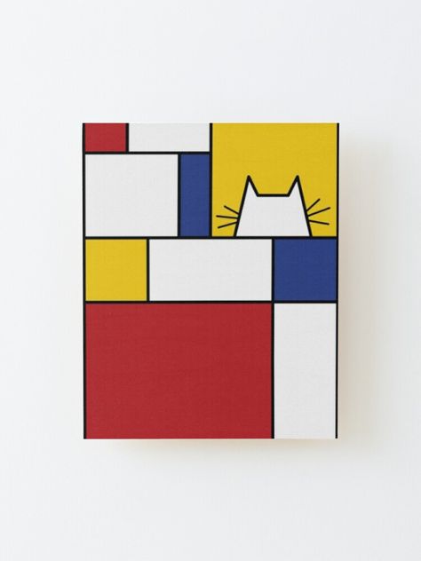 Wall-ready birch plywood print 1/4 inch (6mm) thick with rounded corners Wood grain may be visible through print Mount directly to the wall using 3M tabs Wood spacer helps print stand out 3/4 inch (2cm) from the wall. Piet mondrian with cat is a perfect design for art lover or gift idea for any occasion. Pop Art Simple, Mondrian Art Projects, Piet Mondrian Artwork, Piet Mondrian Art, Mondrian Design, Abstract Art Simple, Piet Mondrian Painting, Cat Geometric, Graphic Design Activities