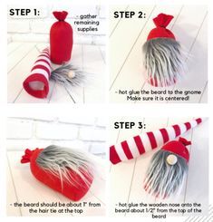 Christmas Knomes, Selamat Hari Valentine, Diy Gnome, Gnome Tutorial, Gnome Pattern, Diy Socks, Gnomes Diy, Hari Valentine, Diy Gnomes