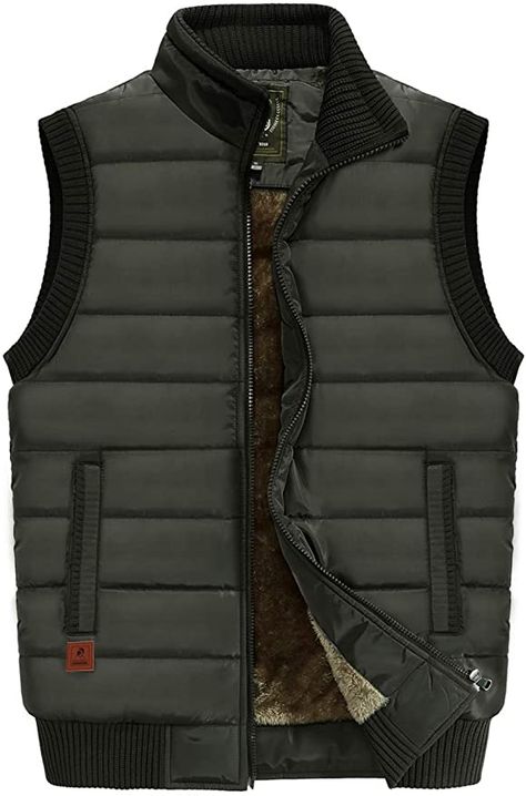 VtuAOL Casual Outdoor Fleece Padded Vest for Men Stand Collar Sleeveless Jackets Army Green Asian 5XL/US XL at Amazon Men’s Clothing store Mens Puffer Vest, Padded Gilet, Sleeveless Coat, Man Pad, Utility Vest, Vest Waistcoat, Men Plus Size, Casual Vest, Autumn Fashion Casual