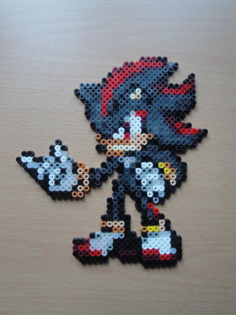 Shadow Hama Sprite by ~rinoaff10 on deviantART Shadow From Sonic, Spyro Perler Beads, Shadow Perler Beads, Sonic Beads Pattern, Sonic Fuse Beads, Sonic Ring Perler Beads, Sonic Perler Bead Patterns, Sonic Perler Beads, Metroid Perler Beads