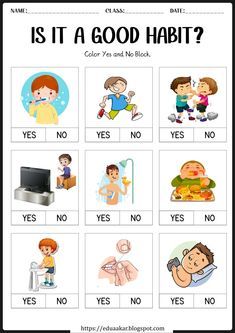 Good And Bad Habits Worksheet For Kids, Habits Worksheet, Free Worksheets, Good And Bad, School Project, Good Habits, Bad Habits, Worksheets For Kids, School Projects