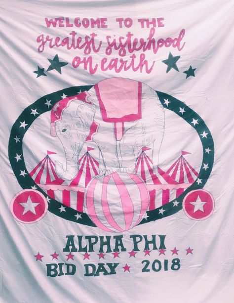 Carnival themed sorority bid day banner Carnival Banner Design, Date Function Themes Sorority, Sorority Bid Day Banner, Carnival Theme Bid Day, Sorority Carnival, Sorority Carnival Theme, Circus Bid Day Theme, Sorority Event Themes, Carnival Bid Day Theme