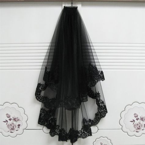 Black Bridal Veil, Black Wedding Veil, Short Veils Bridal, Party Veil, Wedding Veils Short, Long Veil Wedding, Halloween Party Dress, Short Veil, Beautiful Veil