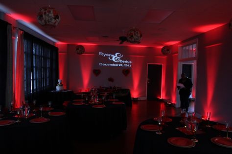 Red Uplighting Wedding, Formal Party Themes, Casino Gala, Glamorous Centerpieces, Red Uplighting, Mascarade Party, Uplighting Wedding, Casino Birthday, Halloween Ball