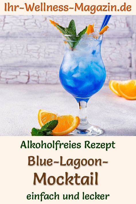 Blue-Lagoon-Mocktail: Einfaches Rezept für einen alkoholfreien Cocktail ohne Zucker. Das blaue Sommergetränk mit Blue Curacao, Limettensaft und Kokoswasser ist gesund, kalorienarm, erfrischend lecker und mit wenigen Zutaten schnell selbst gemacht ... Blue Lagoon Mocktail, Blue Lagoon Cocktail, Ginger Beer Recipe, Blue Margarita, Cocktails To Try, Cocktail Night, Winter Cocktails, Blue Cocktails, Fancy Drinks