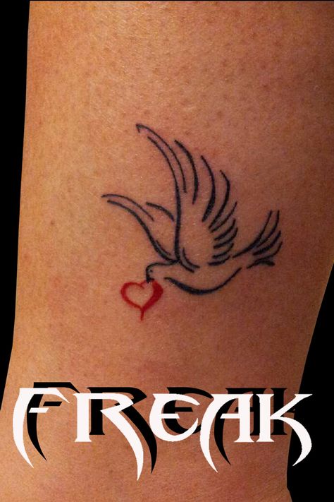 Red Dove Tattoo, Cross Heart Tattoos, Heart Tattoos With Names, Red Heart Tattoos, Dove Tattoos, Dove Tattoo, Heart Tattoos, Dove Bird, Red Homecoming Dresses