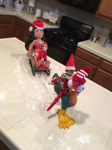 #ElfOnTheShelf #HeyHey #Moana Elf On The Shelf Moana, Moana Elf On The Shelf Ideas, Moana Christmas, Moana Chicken, Elf Activities, Elf On The Shelf Ideas, Shelf Ideas, On The Shelf, Christmas Elf