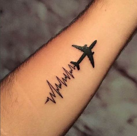 Live. Breathe. Fly. by Eduardo Ribeiro. #inked #Inkedmag #tattoo #airplane #heartbeat #life #idea #arm Wrist Tattoos Quotes, Aviation Tattoo, Meaningful Wrist Tattoos, Plane Tattoo, Airplane Tattoos, Small Girl Tattoos, Tattoo Artwork, Small Hand Tattoos, Small Tattoos For Guys