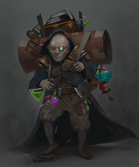 Dnd Artificer Alchemist, Dnd Oc Art, Gnome Dnd, Dnd Oc, D D Classes, Pathfinder Character, Concept Art World, Environment Art, Oc Art