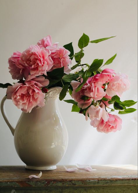 Pink Flowers In Vase Aesthetic, Flower Vase Reference Photo, Vase Of Flowers Photography, Flower Vase Reference, Flowers Still Life Photography, Rose Flowers Drawing, Rose Still Life, Decoration Craft Ideas, Roses Still Life