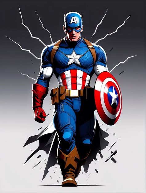 Captain America Illustration, Captain America Artwork, Anime 2022, Wolverine Artwork, America Images, Marvel Cartoons, Digital Art Gallery, Marvel Vs Dc, Marvel Captain America