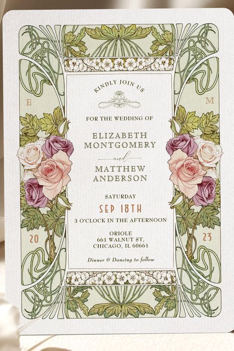 Art Nouveau Alphonse Mucha Mauve Dusty Rose Invitation Dusty Rose Invitation, Matthew Anderson, Alphonse Mucha, Vintage Wedding Invitations, Rose Art, Manish, Shop Art, Wedding Suits, Dusty Rose