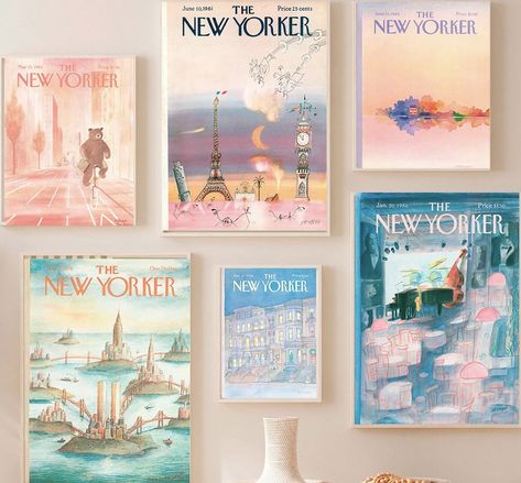 New Yorker Gallery Wall, Colorful Wall Posters, Room Wishlist, New York Wall Art, Apartment Wall Decor, Bedroom Wall Collage, College Room, Preppy Room, Room Planning