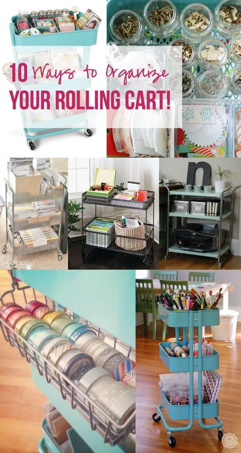 10 Ways to Organize your Rolling Cart! with Happily Ever After, Etc. Metal Cart Organization, Sewing Cart Organization, Storage Cart Organization, Craft Cart Organization Organizing Ideas, Craft Cart Ideas, Craft Cart Organization, Rolling Cart Ideas, Cart Organization Ideas, Rolling Cart Organization