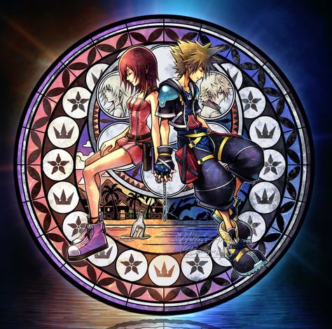 Kingdom Hearts Glass Art, Kingdom Hearts Sora And Kairi, Kingdom Hearts Christmas, Kingdom Of Hearts, Mickey Mouse Games, Sora And Kairi, Sora Kingdom Hearts, Kingdom Hearts Art, Kingdom Hearts