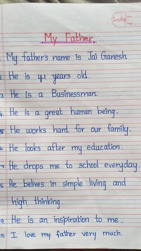 10 lines about my father Father Essay, Eng Grammar, English Conversation For Kids, Easy Math Worksheets, Easy Essay, Simple English Sentences, Essay Writing Examples, Grammar Notes, Daily Use Words