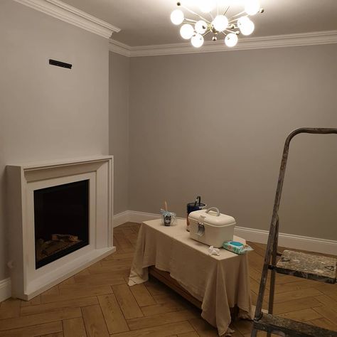 Emulsion finished yey 🙌 will redo skirtings tomos then all done with decorating!! #dulux goose down Goose Down Dulux Paint Bedroom, Wall Skirting Ideas Paint Colors, Dulux Rock Salt Hallway, Dulux Oolong, Ovolo Skirting, Room Colors, Fireplace, Living Room, Color