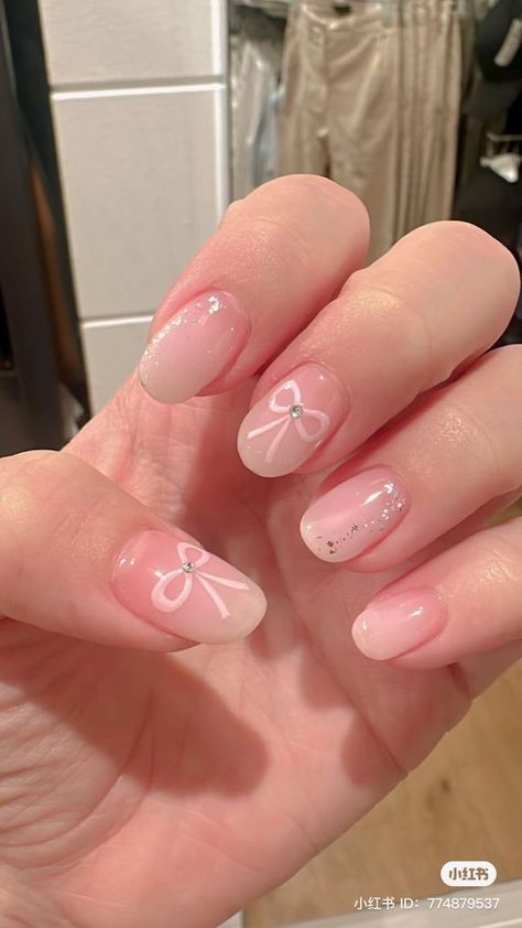 Pink Tip Nails, Coquette Nails, Bow Nail Art, Diy Prom, Bow Nail, Hello Nails, Hippie Nails, Simple Gel Nails, Nails Cute