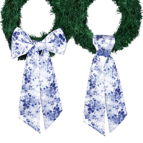 PRICES MAY VARY. Chinoiserie in Design: the chinoiserie cabinet wreaths sash for kitchen is styled following the same color scheme as the Chinese blue and white porcelain style; This visually appealing design stands as a meaningful expression right on your front door What You Can Receive: the package provides not 1 but 2 double side chinoiserie wreath sashes for the front door; This gives you the option of interchanging or using them simultaneously to promote Chinoiserie vibes; You can use them Chinoiserie Wreath, Cabinet Wreaths, Chinoiserie Cabinet, Wreath Sashes, Wreath Sash, Wreath Accessories, Chinese Blue, Unique Display, Outdoor Home