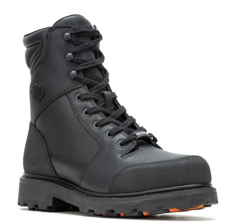 PRICES MAY VARY. Waterproof full-grain leather; Rubber outsole Breathable Hydro-Guard waterproof membrane lining PORON ankle protection; TecTuff abrasion overlays Goodyear Welt construction Shaft height: 7", Heel height: 1.5" Harley-Davidson Men's Riding Appropriate* 7-Inch Brockman Waterproof Motorcycle Boots, D50001. The Brockman waterproof full-grain leather riding boot is built for the serious biker. The full-length lining has a breathable Hydro-Guard waterproof membrane. The blacked-out har Ankle Protection, Black Motorcycle Boots, Orange Logo, Harley Davidson Men, Black Motorcycle, Riding Boot, Leather Riding Boots, Motorcycle Boots, Goodyear Welt