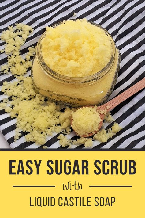 You will love this easy DIY Castile Soap Sugar Scrub Recipe! It cleanses and exfoliates without any greasiness. And you can modify your homemade sugar scrub in so many different ways. P.S. if you use Dr Bronners scented soap, you can skip essential oils and save money. Dr Bronners Recipes, Diy Hand Scrub, Liquid Hand Soap Recipe, Hand Scrub Diy, Castile Soap Recipes, Body Scrub Homemade Recipes, Hand Soap Recipe, Scrub Soap Bars, Easy Sugar Scrub